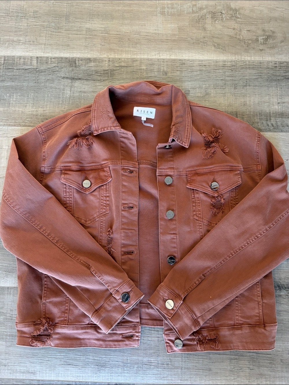 Risen Women's Distressed Rust-Colored Denim Jacket